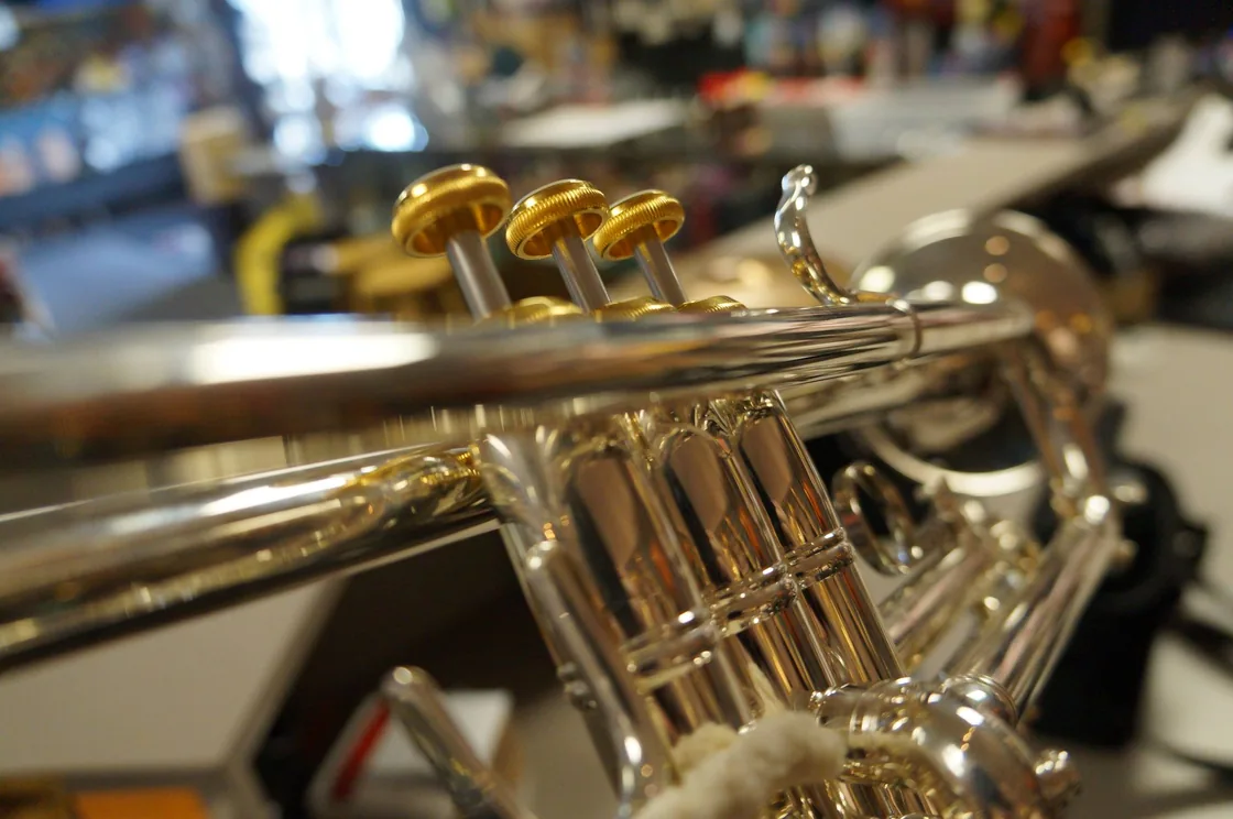 Trumpet detail representing school band and orchestra programs